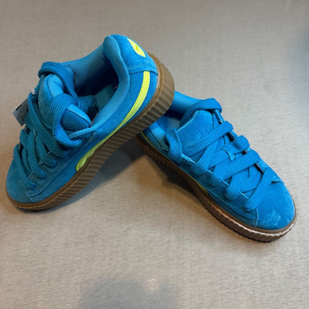 Fenty x Puma Creeper Phatty Blue Lime Green Suede Platform Sneakers 399332-02 7